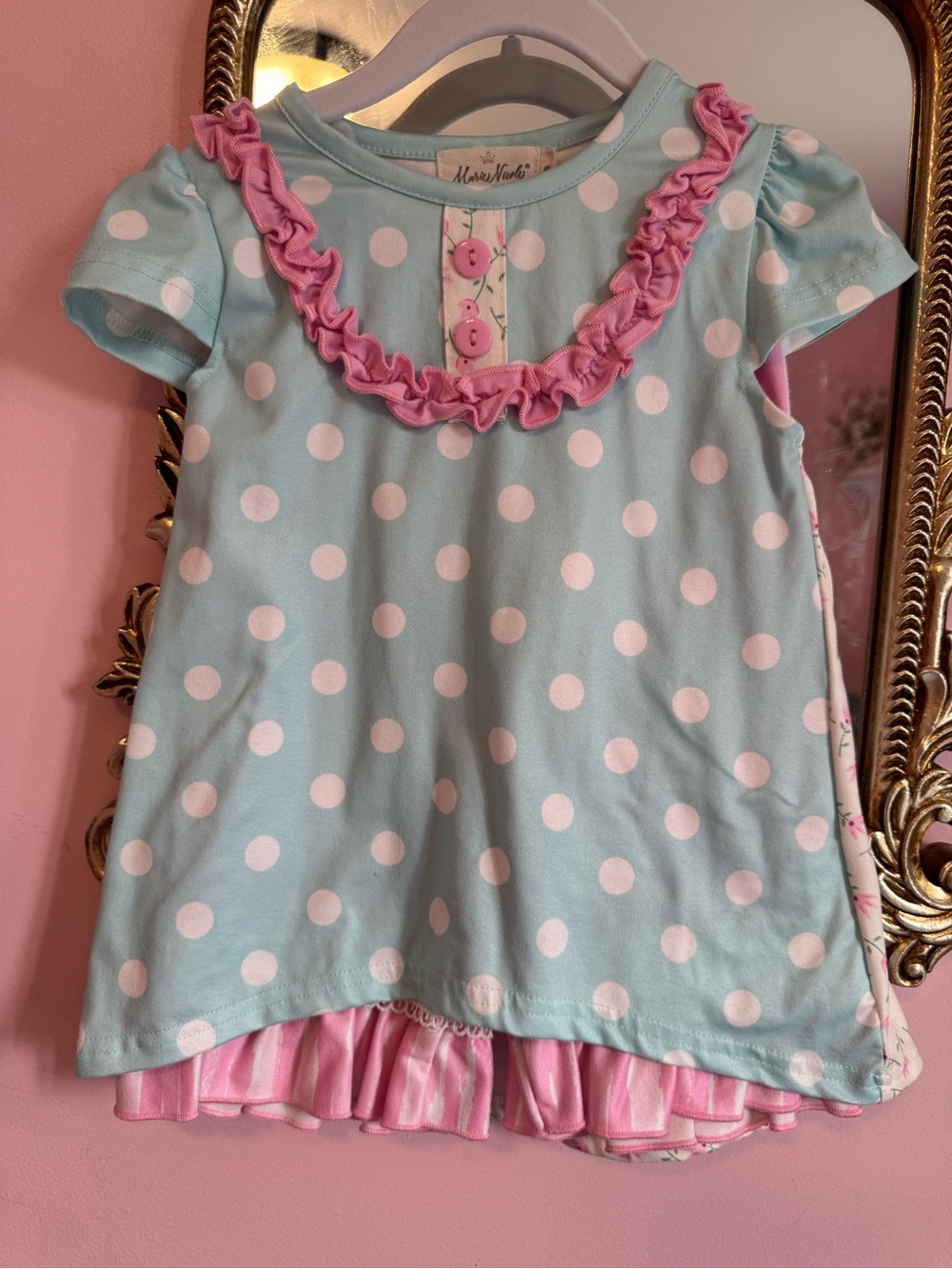 Mini Vande Girls' Light Blue & Pink Polka Dot Matching Set
